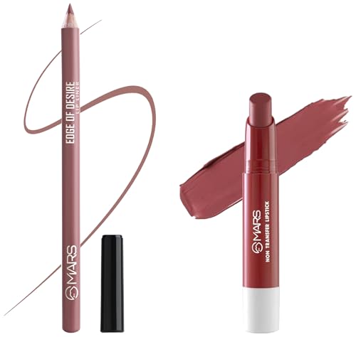 MARS Matte Super Stay Lipstick |(2.6 gm) (02-TREASURE) Matte Lip Liner | One Swipe Smooth Application | Long Lasting Lip Pencil (1.4gm) (16-PEACHY GLOW)