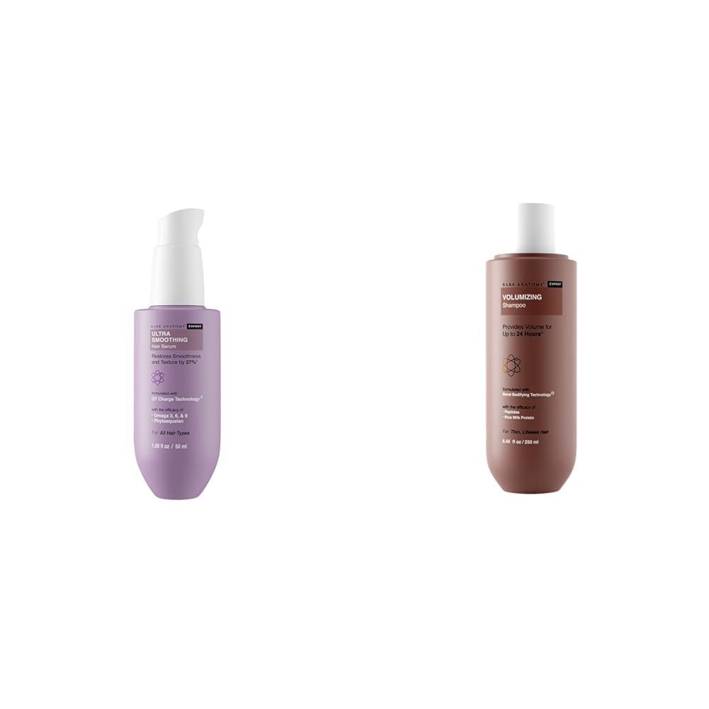 Bare AnatomyUltra Smoothing Hair Serum For Dry & Frizzy Hair | Restores Smoothness & Texture 50ml + Volumizing Shampoo, Powered By Peptides & Rich Milk Protein, Strong & Bouncy Hair 250ml