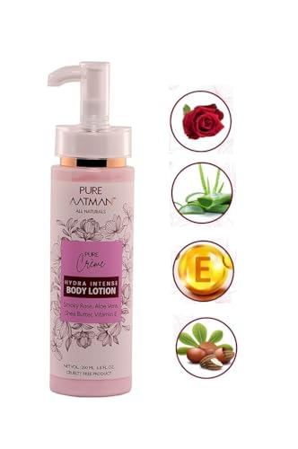 PURE AATMAN Hydra intense Body lotion for women men girls | for dry skin winter daily moisturizer | Body Lotion 200ml | Body Lotion With Smoky rose & aloe vera