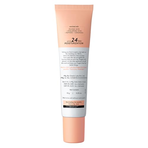 Chemist At Play Peach Tinted Lip Balm for Dark, Dry, Chapped and Pigmented Lips| Gives 24 hours moisturization| SPF 50 PA++++| Has 2% Kojic Acid, Hyaluronic Acid, ceramides & Peptides| 10gms