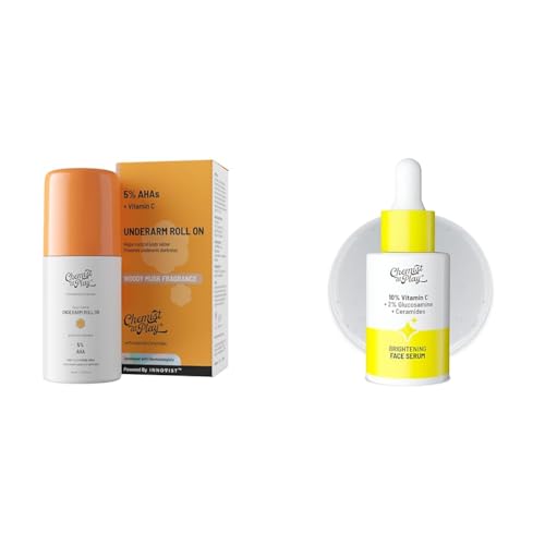 Chemist At Play UnderArm Roll-On Deodorant with 5% AHA, Lactic Acid & 1% Mandelic Acid Vegan | SLS Free | 40ml 10% Vitamin C Face SerumFor All Skin Types 30ml