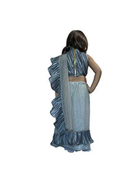 Aglare Girl's  Pre-Stitched Saree Wrinkled Blouse Wd Embossed Net with Beautiful Lakan