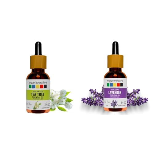 Organix Mantra Tea Tree & Bulgarian Lavender Oils – 100% Pure, Natural & Therapeutic Grade Oils for Skin, Hair, Nails, Relaxation & DIY – 2 x 15ml