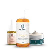 Radiance & Care Combo – Dhartika Face Serum + Avocado Body Butter + Gold Glow Shower Gel | Brightening, Deep Moisturizing & Nourishing Skincare Set | Glowing & Youthful Skin | For All Skin Types | Unisex