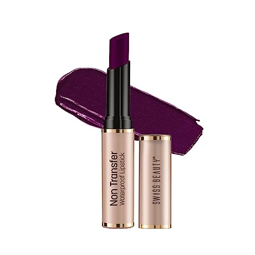 Swiss Beauty Non-Transfer Waterproof Lipstick with Jojoba Seed Oil | Matte Finish | Long-Lasting | Highly Pigmented | Shade- Purple Villain, 3gm