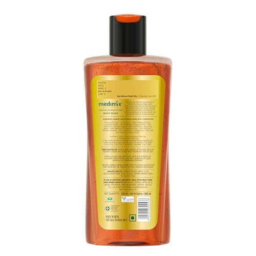 Medimix Ayurvedic Bodywash, Kumkumadi with Natural Glycerine for radiant & revived skin 250 + 50 ml | Shower Gel for Deep Hydration, Replenished & Glowing skin | Herbal | Paraben-free | Sulphate-free