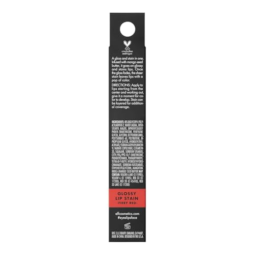 e.l.f. Cosmetics Glossy -Lip Stain, Lightweight, Long-Wear -Lip Stain For A Sheer Pop Of Color & Subtle Gloss Effect, Fiery Red