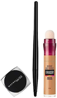 Maybelline New York Lasting Drama Gel Eyeliner,Blackest Black, 2.5G & Instant Age Rewind Concealer, Caramel, 6Ml, Luminous Finish