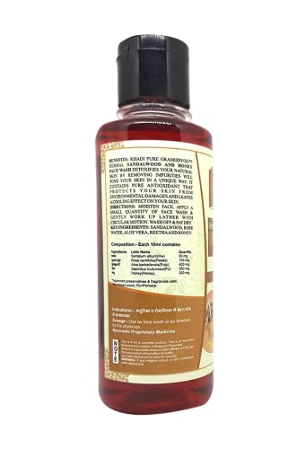 Khadi Pure Sandalwood & Honey Face Wash | Face Wash for Reducing Scars & Blemishes | Face Wash for Healthy Skin | Suitable for All Skin Types (210 ml)