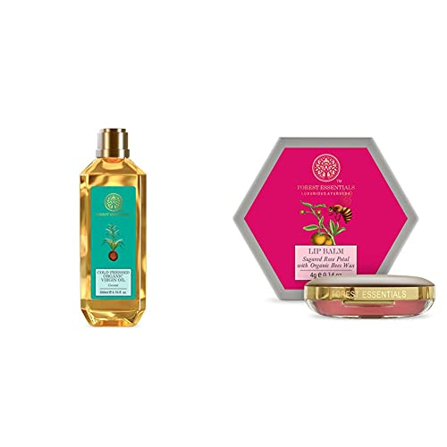 Forest Essentials Organic Cold Pressed Coconut Virgin Oil, 200ml & Forest Essentials Luscious Sugared Rose Petal Lip Balm, 4g