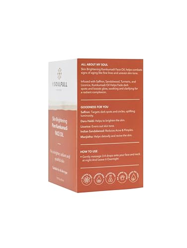 Be Soulfull Skin Brightening Pure Kumkumadi Face Oil for brighter radiant, and youthful skin - 30ml/
