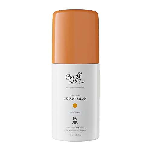 Chemist at Play UnderArm Roll-On with 5% Lactic Acid & 1% Mandelic Acid | Prevents Odour, Brightens Skin & Exfoliates Underarm | Fragrance-Free for Sensitive Skin | Alcohol Free | 40ml (Pack of 3)