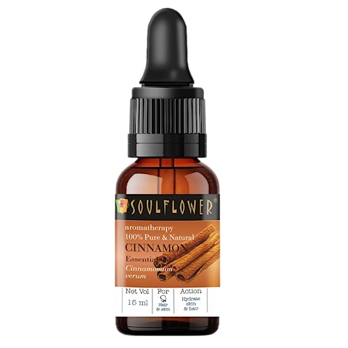 Soulflower Cinnamon Essential Oil for Skin Care, Hair Care, Hydrating | 100% Pure, Natural, Undiluted Cinnamon Essential Oil 15ml