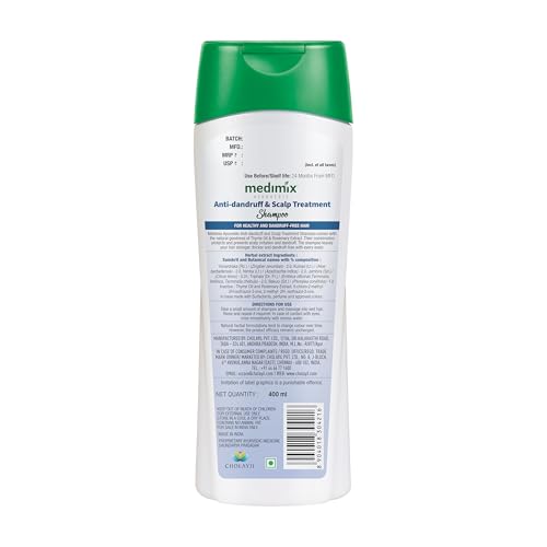 Medimix Ayurvedic Anti-Dandruff & Scalp Treatment Shampoo For Healthy, Dandruff-free Hair 400ml | Infused with Thyme Oil & Rosemary | Natural | Paraben-free | SLES-free | Silicone-free | 100% Vegan