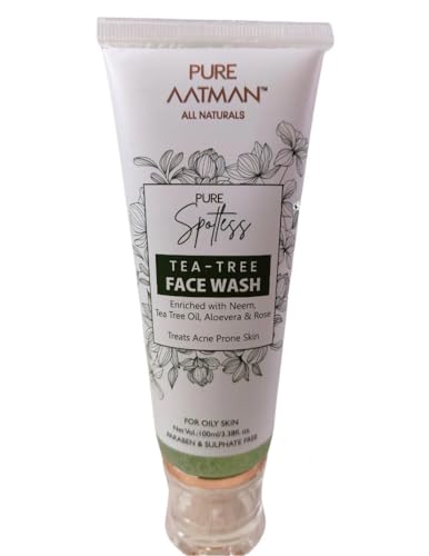 PURE AATMAN Tea Tree Cleansing Face Wash for Oily, Acne Prone, Dry & Combination Skin Fight Pimples & Control Excess Oil Gentle Exfoliating & Non-Drying Women & Men Moisturising Facial Wash- 100 ml
