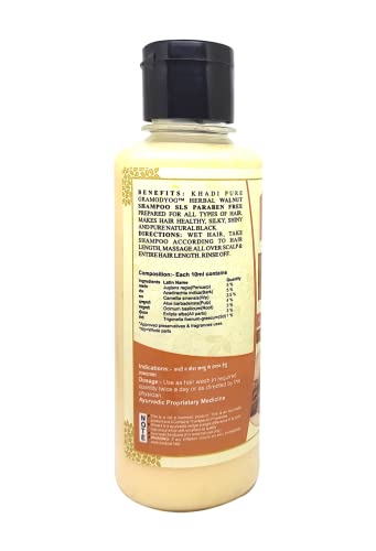 Khadi Pure Herbal Walnut Shampoo/Hair Cleanser Sls-Paraben Free, 210 ml,Beige,KPWALNUTSHX1(SLS)