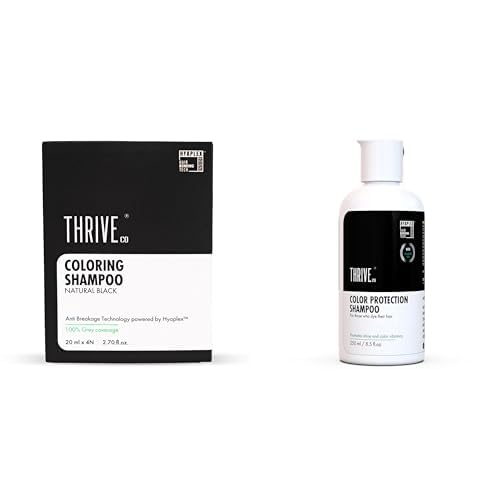 ThriveCo Damage-Free Hair Color Kit With 5-MIN COLORING SHAMPOO(Natural Black) + COLOR PROTECTION SHAMPOO (250ml) | 100% Grey Coverage |Prevents Color Fading & & Repairs Damage