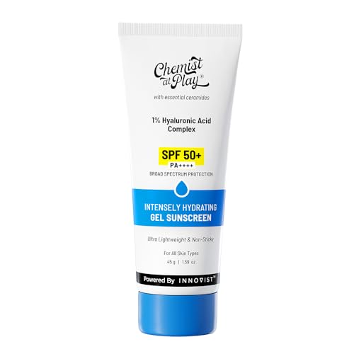 Chemist at Play Intensely Hydrating Gel Sunscreen | SPF 50+ PA++++ | Ultra-Lightweight & Non-Sticky | With Hyaluronic Acid & Ceramides | for Normal, Dry, Oily, Combination skin types | 45gm