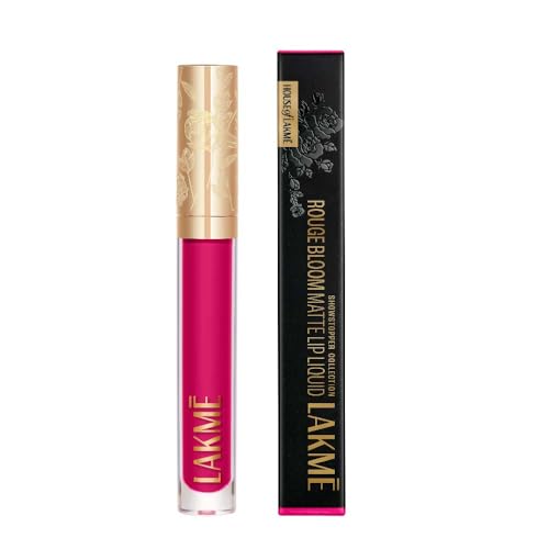 Lakmé Rouge Bloom Matte Lip Liquid, Matte Finish, longlasting for up to 14 hours, quick drying & transfer-proof, infused with vita rose for smooth & moisturised lips - Daring Dahlia