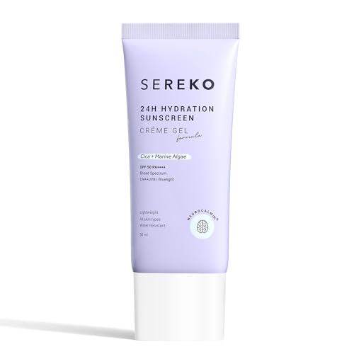Sereko Sunscreen SPF 50 PA++++ Creme Gel with Zero White Cast for Women & Men | 24hrs Hydration, Quick Absorbing & Non Greasy | UVA+UVB & Blue Light Protection | Suitable to All Skin Type