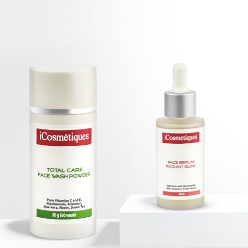 iCosmetiques Glow-Boosting Essentials | Face Wash Powder & Radiant Glow Face Serum Combo | Blend of Vitamin C, Niacinamide, Neem & Aloe Vera | Deep Cleanse, Brighten & Nourish all Skin Type | Unisex