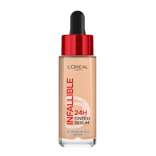 L’Oréal Paris Infallible 24H Tinted Serum Foundation, Light-weight Coverage, Dewy & Radiant Finish, Transfer-proof, 30ml
