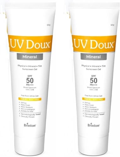 Brinton UV Doux SPF 50 PA+++ Mineral Based Sunscreen Gel Suitabe for All Skin Types With No White Cast | Tinted & Water Resistant | UVA/UVB Protection, 50g x Pack of 2