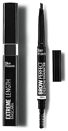 Blue Heaven Artisto Eyebrow Enhancer Pencil & Styler, Ash Grey,0.30g & Blue Heaven Extreme Length Mascara, Black, 9 ml