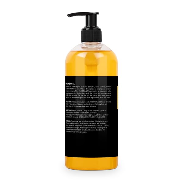 Bella Vita Luxury KLUB Man Body Wash Refreshing Shower Gel for Deep Cleansing, Hydrating, Moisturising, Softer & Smoother Skin with Aloe Vera 500 Ml