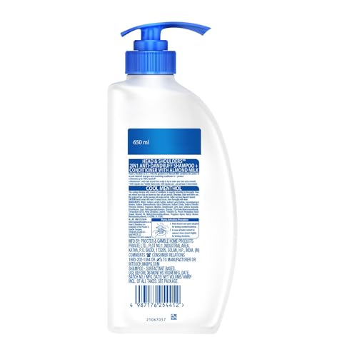 Head & Shoulders 2-in-1 Cool Menthol Anti Dandruff Shampoo + Conditioner for Women & Men, With Almond Milk (650 ml)