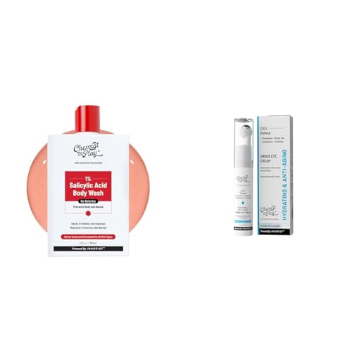 Chemist At Play 1% Salicylic Acid Body Wash 236ml Prevents Body Acne, Bumpy Skin & Deep Cleanses Skin + Under Eye Cream with 2% Revital Eye & Quinoa Extract Cooling Gel & Roller for Men & Women | 15 g