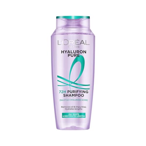L’Oréal Paris Hyaluron Pure 72H Purifying Shampoo, For oily scalp & dry hair with salicylic and hyaluronic acid, 200 ml
