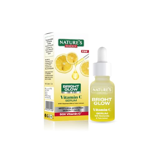 Nature's Essence Bright Glow Vitamin C Face Serum for Men & Women | Brightens & Gives Glow | Fades Dark Spots | Vitamin C Serum for Glowing Skin | For All Skin Types | Beginner Friendly| 12ml
