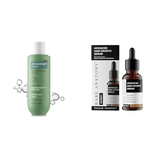 Bare AnatomyEXPERT Anti-Dandruff Shampoo | Targets Oily Scalp and Sheds Dry Flakes 250ml + Advanced Hair Growth Serum | 3% Redensyl + 4% Anagain + 3% Baicapil + 1% Capilia Longa, Rosemary,Biotin 30ml