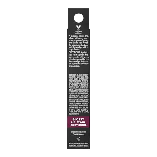 e.l.f. Cosmetics Glossy Lip Stain, Lightweight, Long-Wear Lip Stain For A Sheer Pop Of Colour & Subtle Gloss Effect, Berry Queen