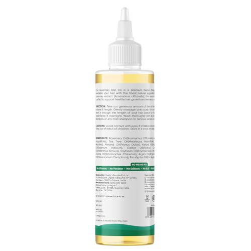 Aravi Organic Rosemary Lavender Hair Oil For Healthy Scalp, Hair Roots - 100% Pure & Natural - For Hair Growth & Hair Fall Control - 200 ml
