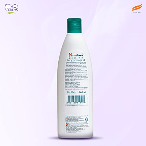 Himalaya Baby Massage Oil-200ml| Aloe Vera, Olive Oil, Vetiver, Country Mallow, Winter Cherry| Helps maintain skin’s moisture balance|Clinically tested|No Mineral Oil|No Lanolin