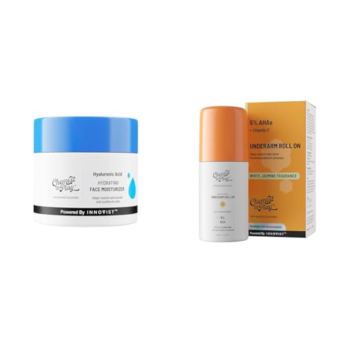 Chemist At Play Hydrating Face Moisturiser 50 gm UnderArm Roll-On Deodorant with 5% AHA, Lactic Acid & 1% Mandelic Acid Vegan | SLS Free | 40ml