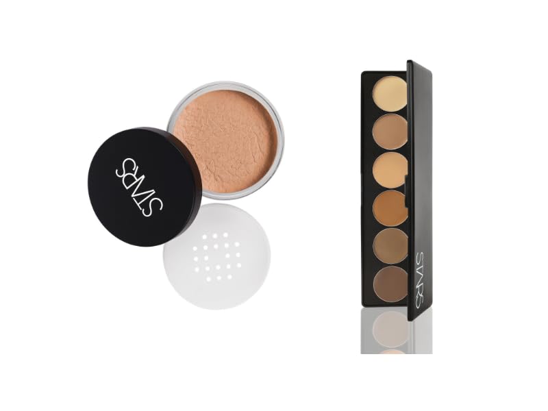 STARS COSMETICS Derma Series Foundation Color Palette & Translucent Powder, Matte Finish Long lasting Waterproof Face Makeup Cream Suitable For All Skin Types (DERMA PALETTE & TAN MATT)