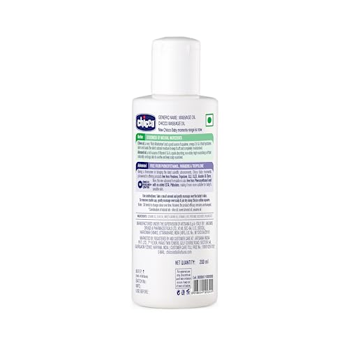 Chicco Baby Moments Massage Oil,New Advanced Non-Sticky&Moisturizing Formula with Natural Ingredients to Prevent Dryness,Suitable for Baby's Skin,Hair&Scalp,No Phenoxyethanol&Parabens (200Ml)