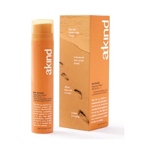 Akind No Shade Sunscreen Primer SPF 50 PA++++ | Sunscreen with UVA/UVB Protection + Matte Primer + No White Cast | For All Skin Types | Skin Barrier Defence range | Hyaluronic acid, Licorice Root Extract, Rapeseed Oil