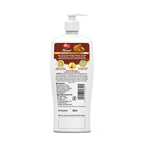 Dabur Almond Shampoo - 650 ml | For Nourished & Smooth Hair | Intense Nourishment | Helps in Hair Strenghtening | With Almond-Vita Complex & Milk Extracts