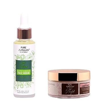 PURE AATMAN Hair Conditioner & face serum 40ml for glowing skin wrinkles fine lines for men women dry frizzy hair Conditioner Nourishes Repair & Shine 200gms combo pack of 2
