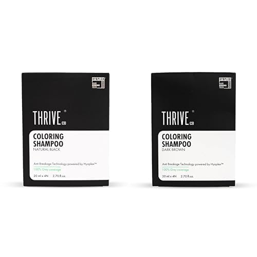 ThriveCo Hair Color Shampoo Kit | 5-MIN COLORING SHAMPOO (Natural Black) + (Dark Brown) with Hyaplex™ | 100% Grey Coverage | Ammonia-Free & Damage-Free | Rich, Shiny Color | 80 grams each