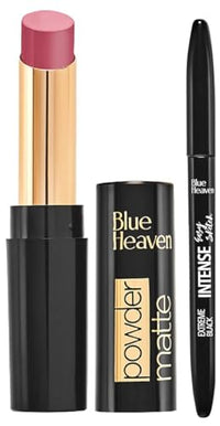 Blue Heaven Powder Matte Lipstick Mocha Madness&Blue Heaven Intense Eyeliner Easy Sketch, Black, 1ml Matte Finish