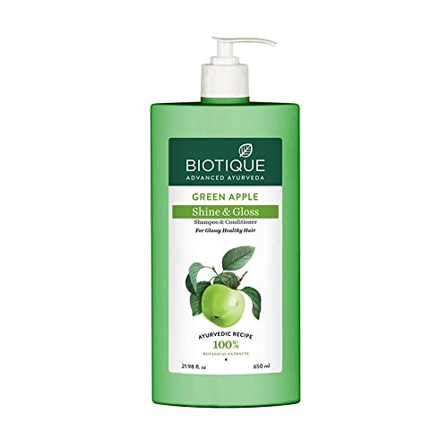 Biotique Green Apple Shine & Gloss Shampoo & Conditioner| Promotes Healthy, Shiny and Glossy Hair | Nourishes Scalp | Makes Hair Soft & Smooth |100% Botanical Extracts| All Skin Types | 650ml