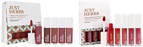 Just Herbs Ayurvedic Liquid Lipstick Pack of 2 with Long Lasting, Hydrating & Lightweight Lip Colours (Nudes & Browns + Deeps & Reds) (Cream)