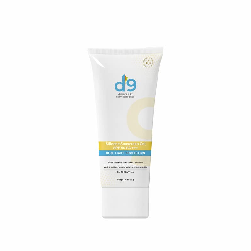 D9 Healthcare Silicone Sunscreen Gel SPF 50 PA+++ Broad Spectrum UVA and UVB Protection |Maximum Hydration|Water and Sweat Resistance | Lightweight | With anti-aging benefits | For all Skin Types | No white cast|Dermatologists Designed-50gm