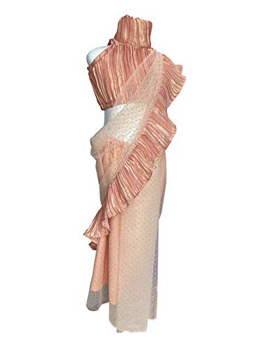 Aglare Girl's  Pre-Stitched Saree Wrinkled Blouse Wd Embossed Net with Beautiful Lakan