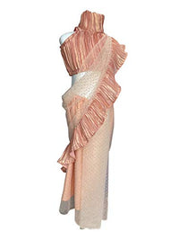 Aglare Girl's  Pre-Stitched Saree Wrinkled Blouse Wd Embossed Net with Beautiful Lakan